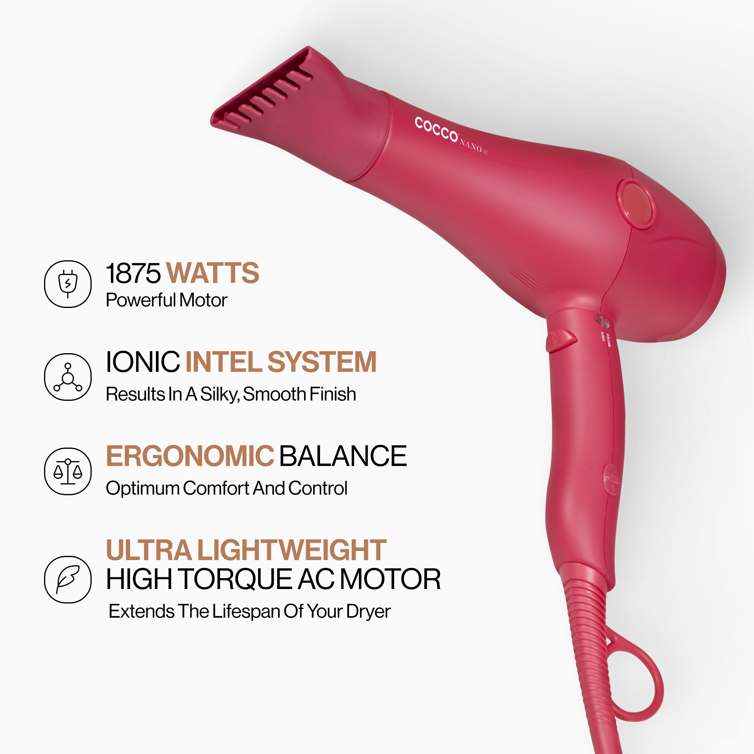 COCCO® Nano Pro Hair Dryer (Pink)